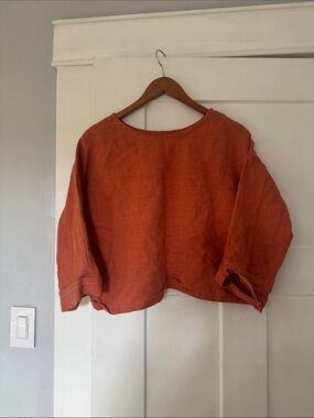 Relaxed Linen Top -  Orange